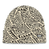 The 686 Men's Scrawl Beanie 2025 has a cream and black geometric patterned knit design.