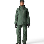 The 686 Black Magic insulated bib features a forest green color and a zippered fly.