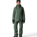 The 686 Black Magic insulated bib features a forest green color and a zippered fly.