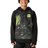 A black and green hooded sweatshirt with a front kangaroo pocket and drawstring waistband, worn by a model on a solid white background.