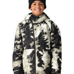 The 686 Boys' Hydra Insulated Jacket 2025 is predominantly black and white with a snowboarder in action on the front.