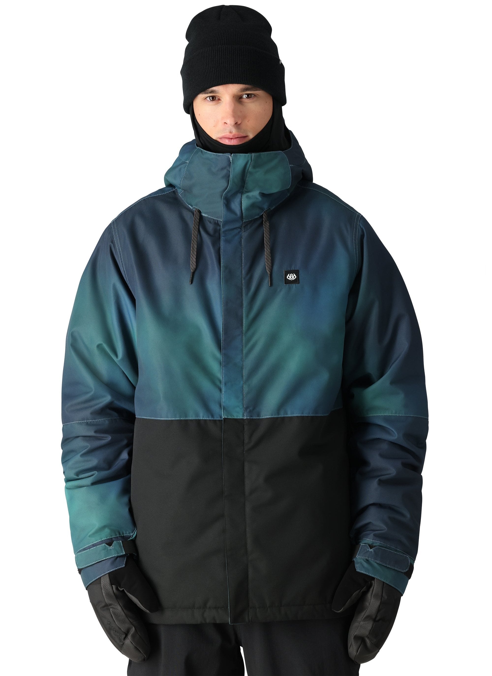 The 686 Foundation Insulated Jacket 2025 is predominantly teal with dark blue accents and black trim around the zippered front pockets.