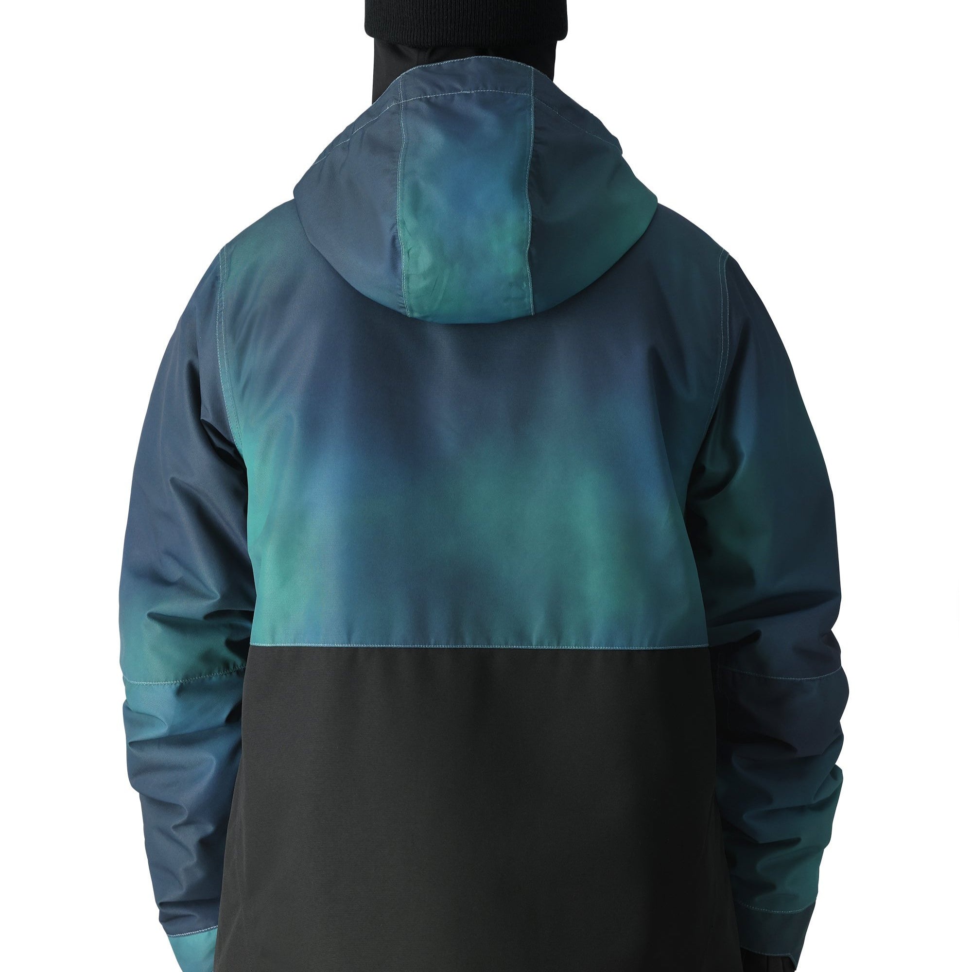 The 686 Foundation Insulated Jacket 2025 is predominantly black with blue and green accents at the top.