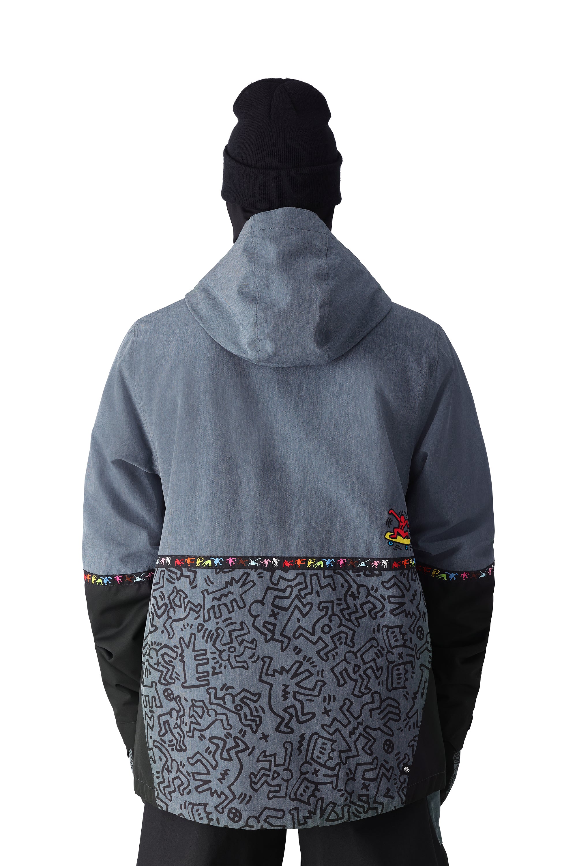The 686 Foundation Insulated Jacket 2025 in the image has a dark grey color with a black panel on the back and sleeves.