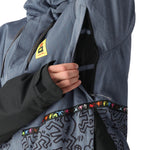 The 686 Foundation Insulated Jacket in gray has a black hood and sleeve cuffs.