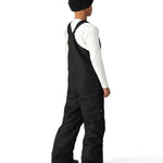 The 686 Boy's Frontier Insulated Bib 2025 is shown from the back in black with an insulated hood.