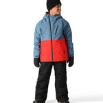The 686 brand Boy's Frontier Insulated Bib Pant is shown in black with red accents on the front and side views.