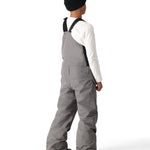 The 686 Boy's Frontier Insulated Bib 2025 is primarily gray with black straps and has an adjustable waistband.