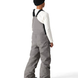 The 686 Boy's Frontier Insulated Bib 2025 is primarily gray with black straps and has an adjustable waistband.
