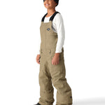 The 686 Boy's Frontier Insulated Bib appears to be tan with black accents and has an adjustable waist strap.