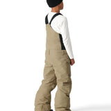 The 686 Boy's Frontier Insulated Bib features a solid khaki color with black accents and appears to be in a side view.