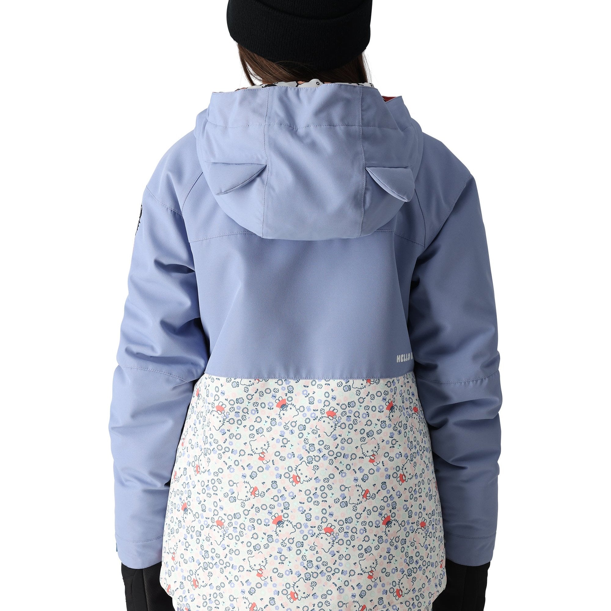 The 686 Girl's Athena Insulated Jacket 2025 in light blue has an insulated hood and is shown from the back.