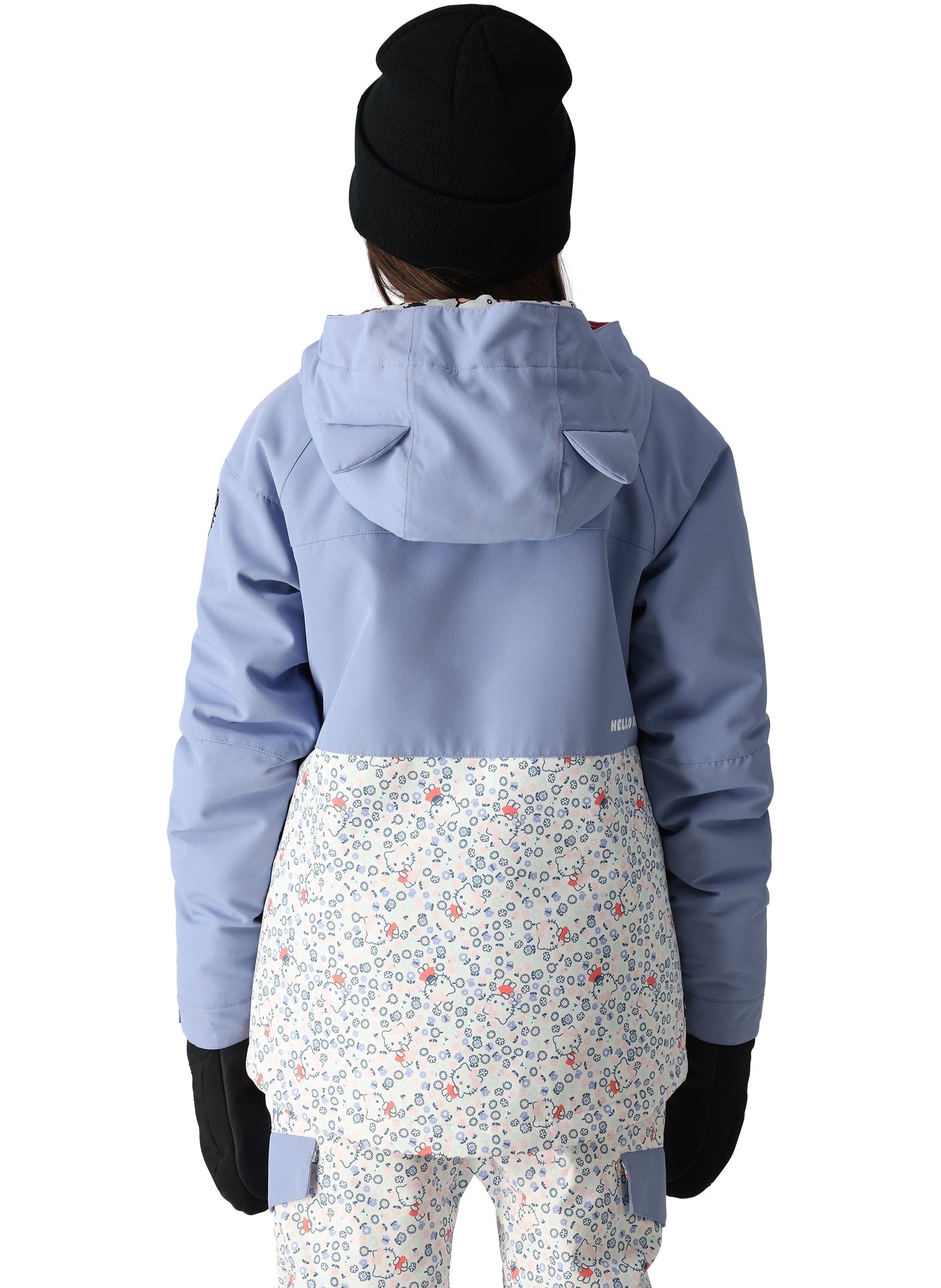 The 686 Girl's Athena Insulated Jacket 2025 in light blue has an insulated hood and is shown from the back.