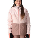 The 686 Girl's Athena Insulated Jacket 2025 is primarily pink and white with a white zipper on the front.