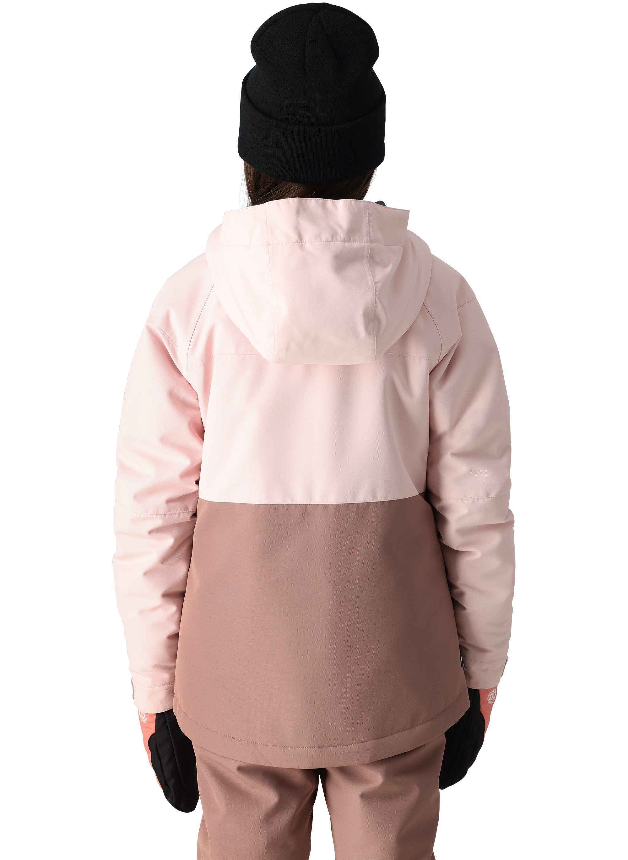 The 686 Girl's Athena Insulated Jacket 2025 is pictured from the back in light pink and darker pink colors.