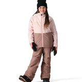 The 686 Girl's Athena Insulated Jacket 2025 is primarily a light pink jacket with darker pink accents at the bottom and on the zipper.