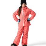 The 686 Girl's Hydra Insulated Jacket 2025 is primarily pink with white accents and a zippered front.