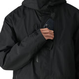The 686 Gore-Tex Core Shell Jacket 2025 in black has an insulated hood and appears to be zipped up on a model.