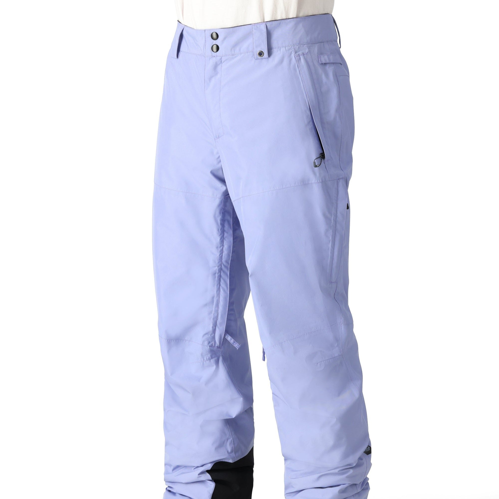 The 686 brand Gore-Tex core shell pant has a light blue color and appears to be in a front view with two zippered pockets on each side.