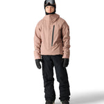 The 686 Gore-Tex shell jacket has a black hood and trim with dark rose pink body.