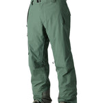 The 686 Men's GORE-TEX GT Pant 2025 is shown in a forest green color with a zippered fly and adjustable Velcro straps at the waist.