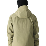 The 686 Gore-Tex Hydra Down Thermagraph jacket is primarily olive green with a high collar and a hood.