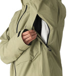 The 686 Gore-Tex Hydra Down Thermagraph jacket in olive green has an insulated hood.