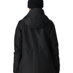 The 686 Women's GORE-TEX Willow Insulated Jacket 2025 is black with an insulated hood and a zippered front.
