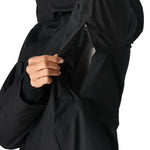 The 686 Womens Gore-Tex Willow Insulated Jacket 2025 has a black front view with a zippered chest pocket and a high collar.