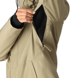 The 686 Women's GORE-TEX Willow Insulated Jacket 2025 is primarily tan with black accents and a black zipper on its front.