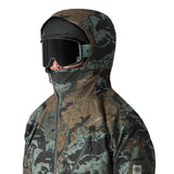 The 686 Hydra Thermagraph jacket appears to be black with a brown and green camouflage pattern.