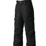 The 686 Boy's Infinity Cargo Insulated Pant 2025 is black with cargo pockets on both legs and an adjustable waistband.