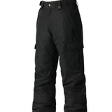 The 686 Boy's Infinity Cargo Insulated Pant 2025 is black with cargo pockets on both legs and an adjustable waistband.