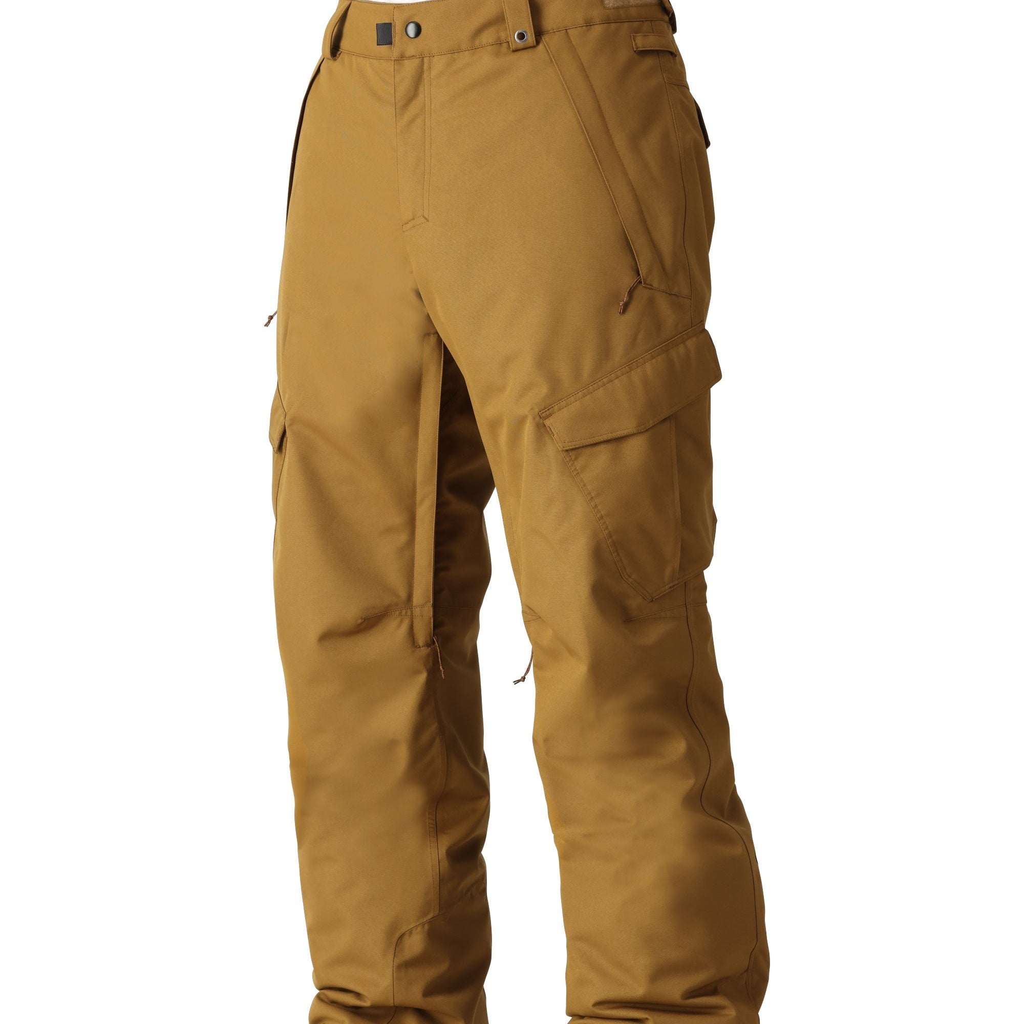 The 686 Men's Infinity Insulated Cargo Pant 2025 is showcased in a side view with a brown color and visible cargo pockets.