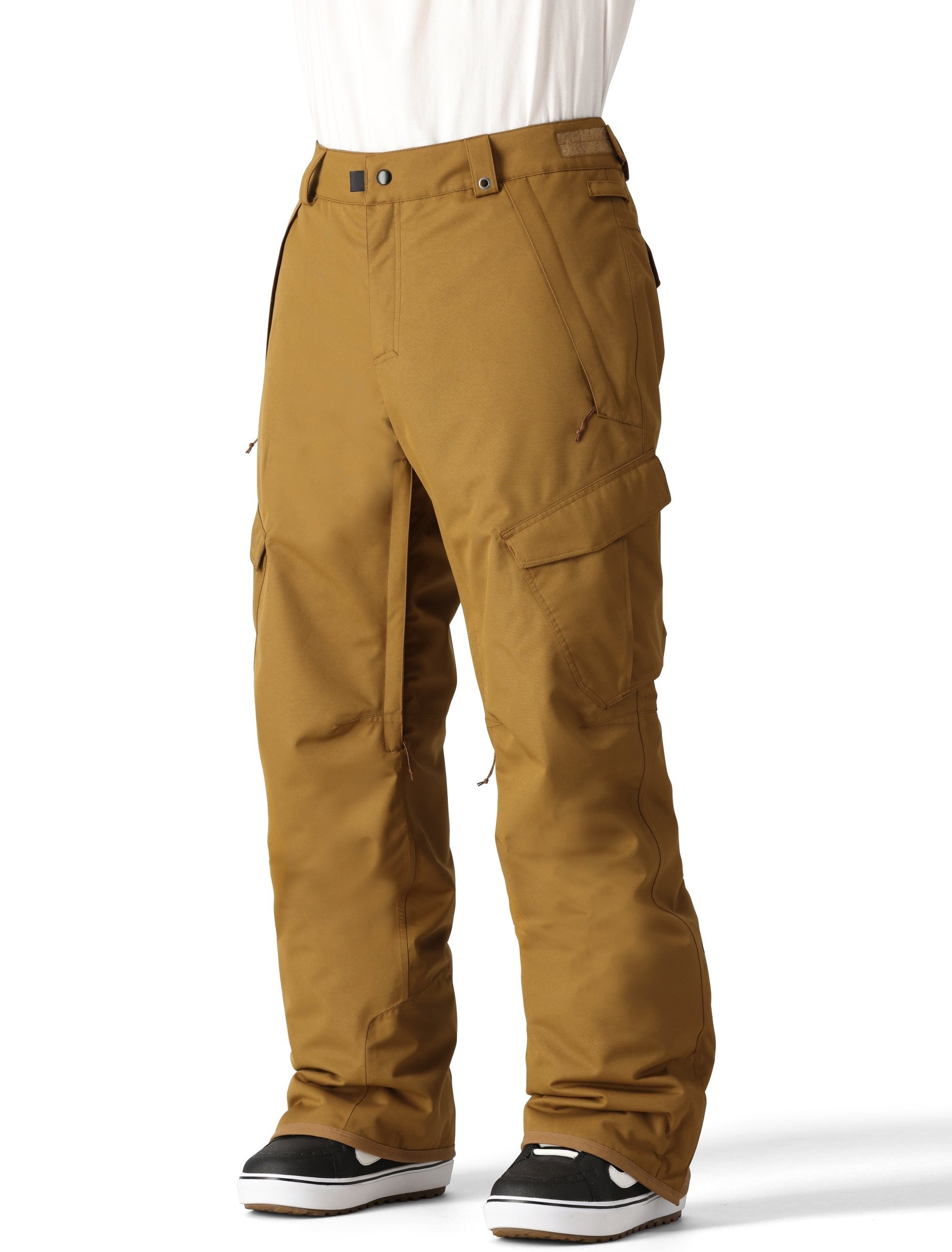 The 686 Men's Infinity Insulated Cargo Pant 2025 is showcased in a side view with a brown color and visible cargo pockets.
