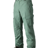 The 686 Men's Infinity Insulated Cargo Pant 2025 has a solid sage green color with multiple pockets and an adjustable waistband.