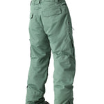 The 686 Men's Infinity Insulated Cargo Pant 2025 is shown in a dark green color with a belt loop at the waist and two zippered cargo pockets on each thigh.
