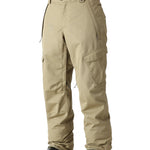The 686 Men's Infinity Insulated Cargo Pant 2025 is primarily khaki with black accents and a zippered pocket on the right thigh.
