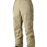 The 686 Men's Infinity Insulated Cargo Pant 2025 is primarily khaki with black accents and a zippered pocket on the right thigh.