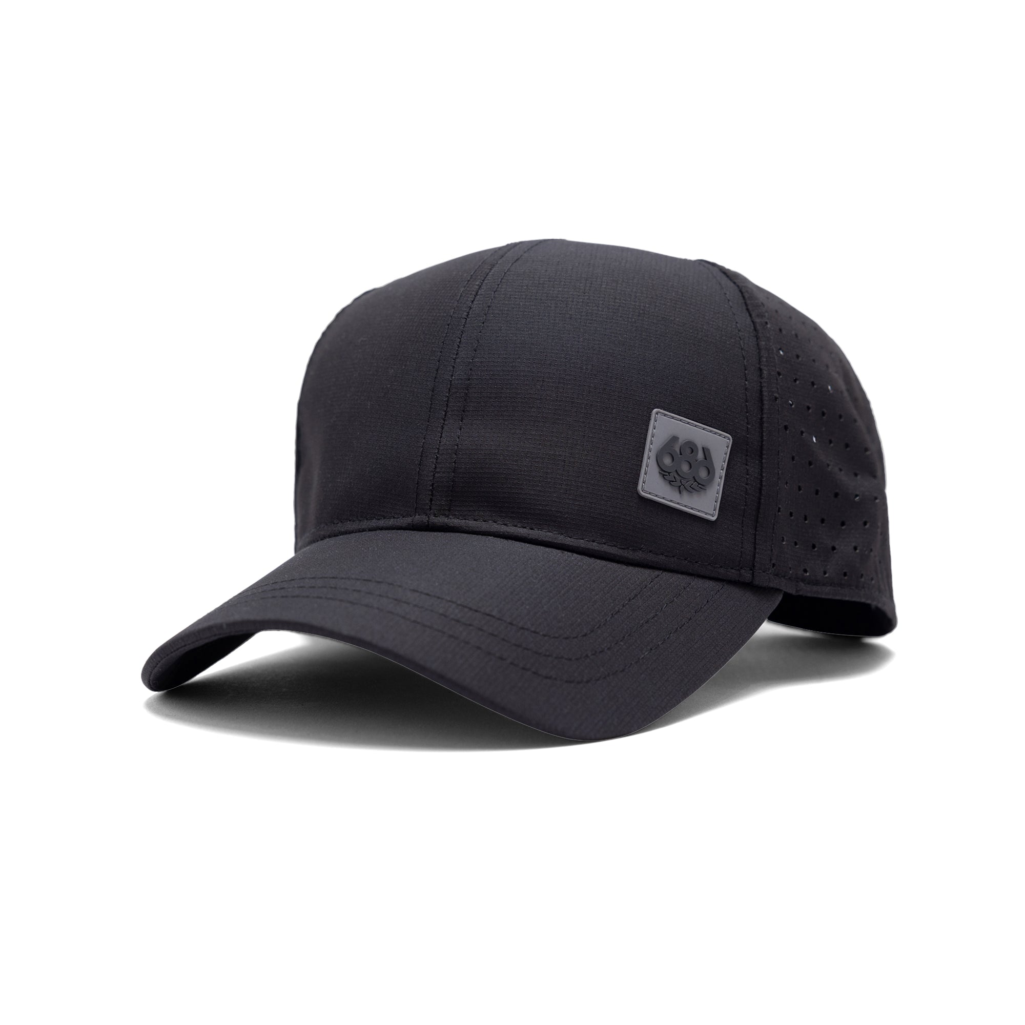 The 686 Men's Perforated Hat 2025 is black with a grey logo on the front.