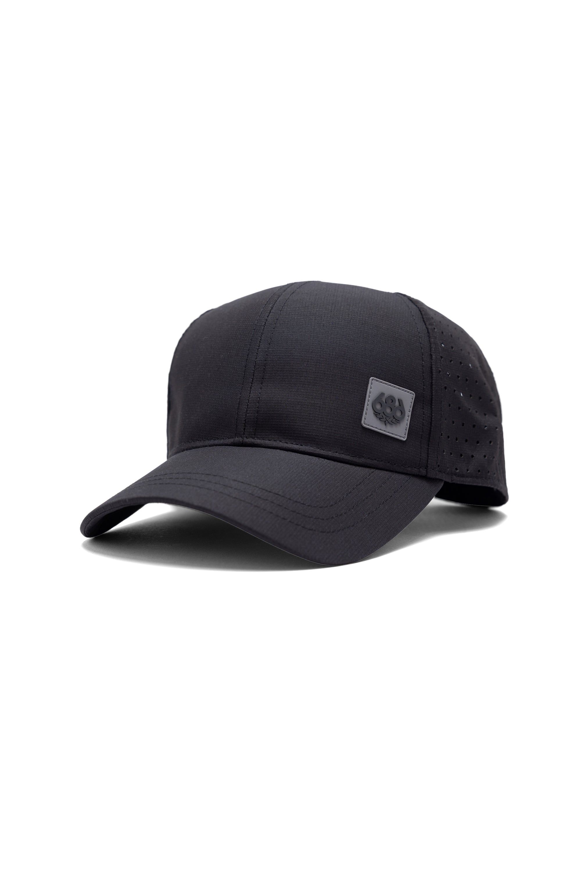 The 686 Men's Perforated Hat 2025 is black with a grey logo on the front.