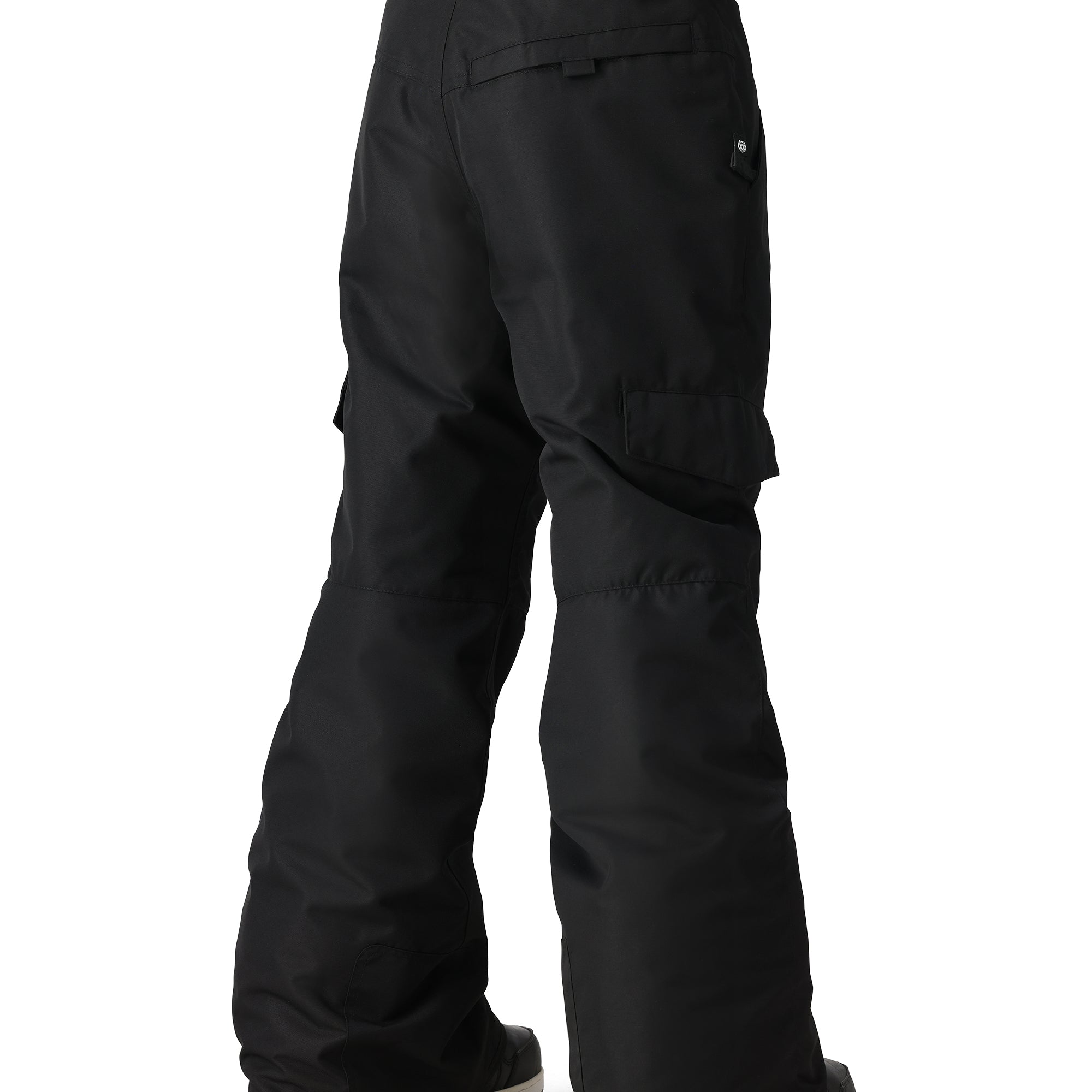 The 686 Girl's Lola Insulated Pant 2025 is shown in black with an adjustable waistband and zippered pockets.