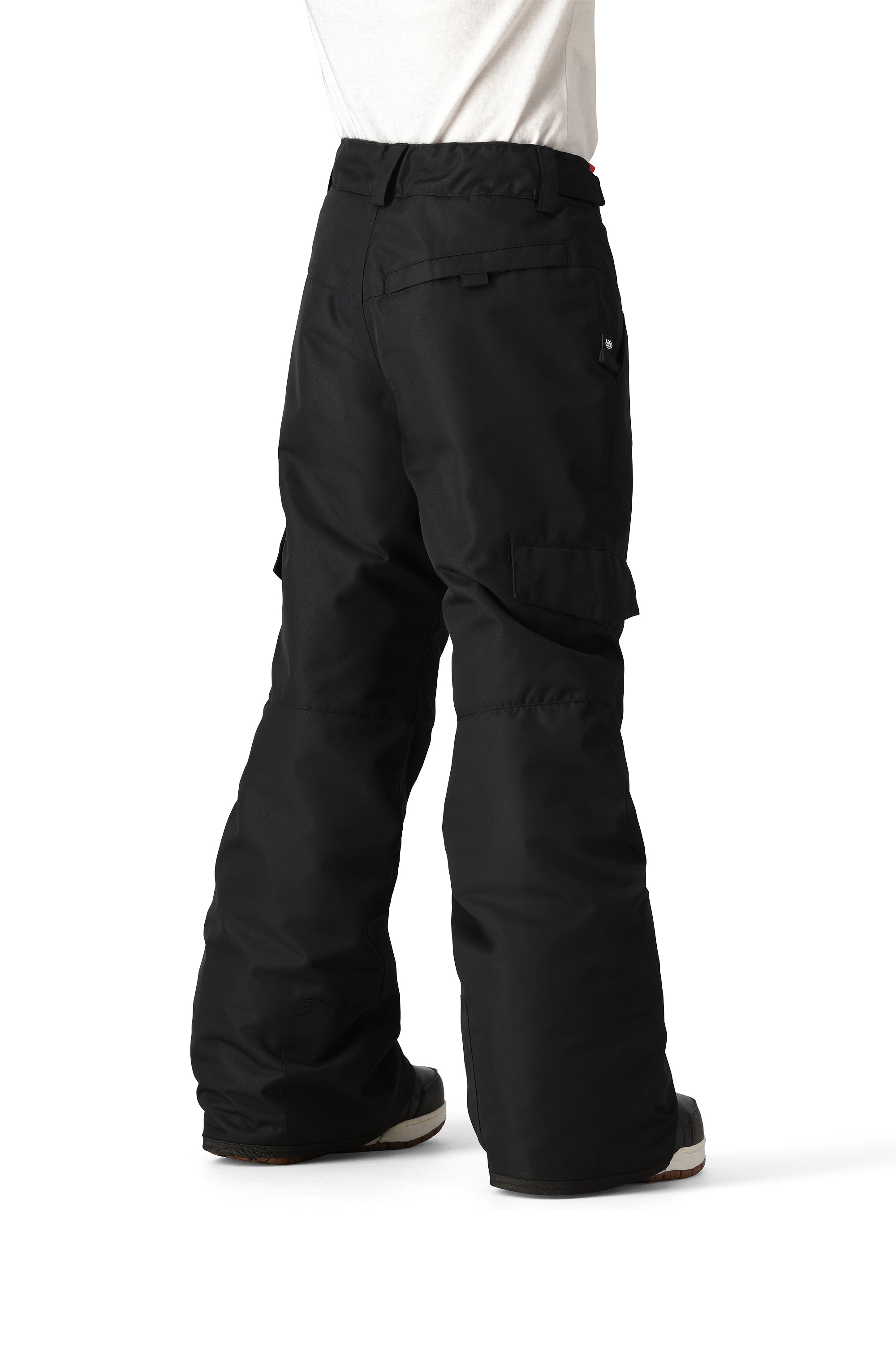 The 686 Girl's Lola Insulated Pant 2025 is shown in black with an adjustable waistband and zippered pockets.