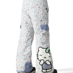 The 686 Girl's Lola Insulated Pant 2025, visible in a side view, has a white base color with a blue and red floral pattern.
