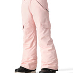 The 686 Girl's Lola Insulated Pant 2025 is light pink with a zippered pocket on the right thigh and an adjustable strap at the waist.