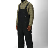 Black insulated bib overalls with chest pocket, adjustable suspenders, and cargo legs