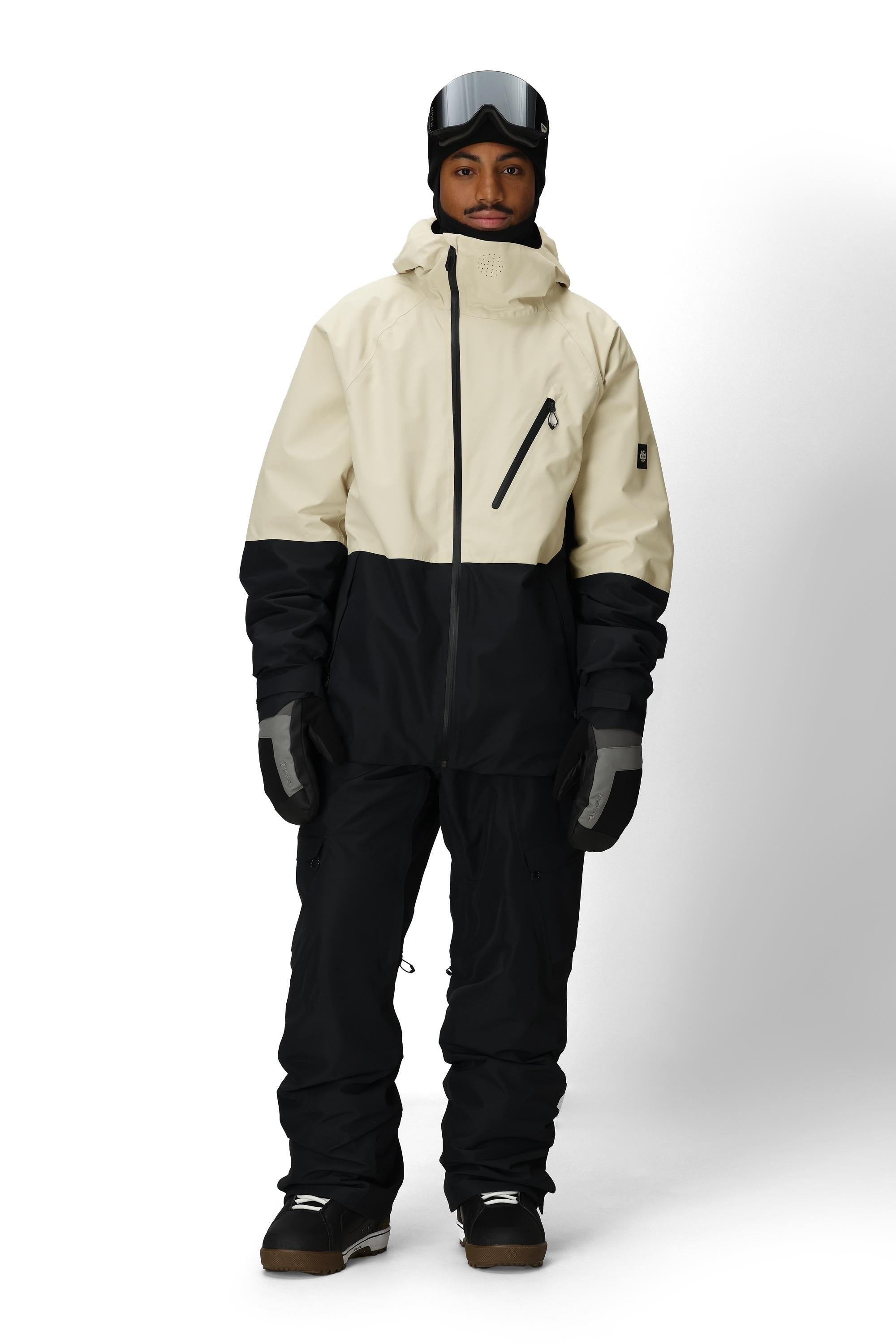 Men's hooded thermagraph jacket, off-white and black colorblock, full-zip front