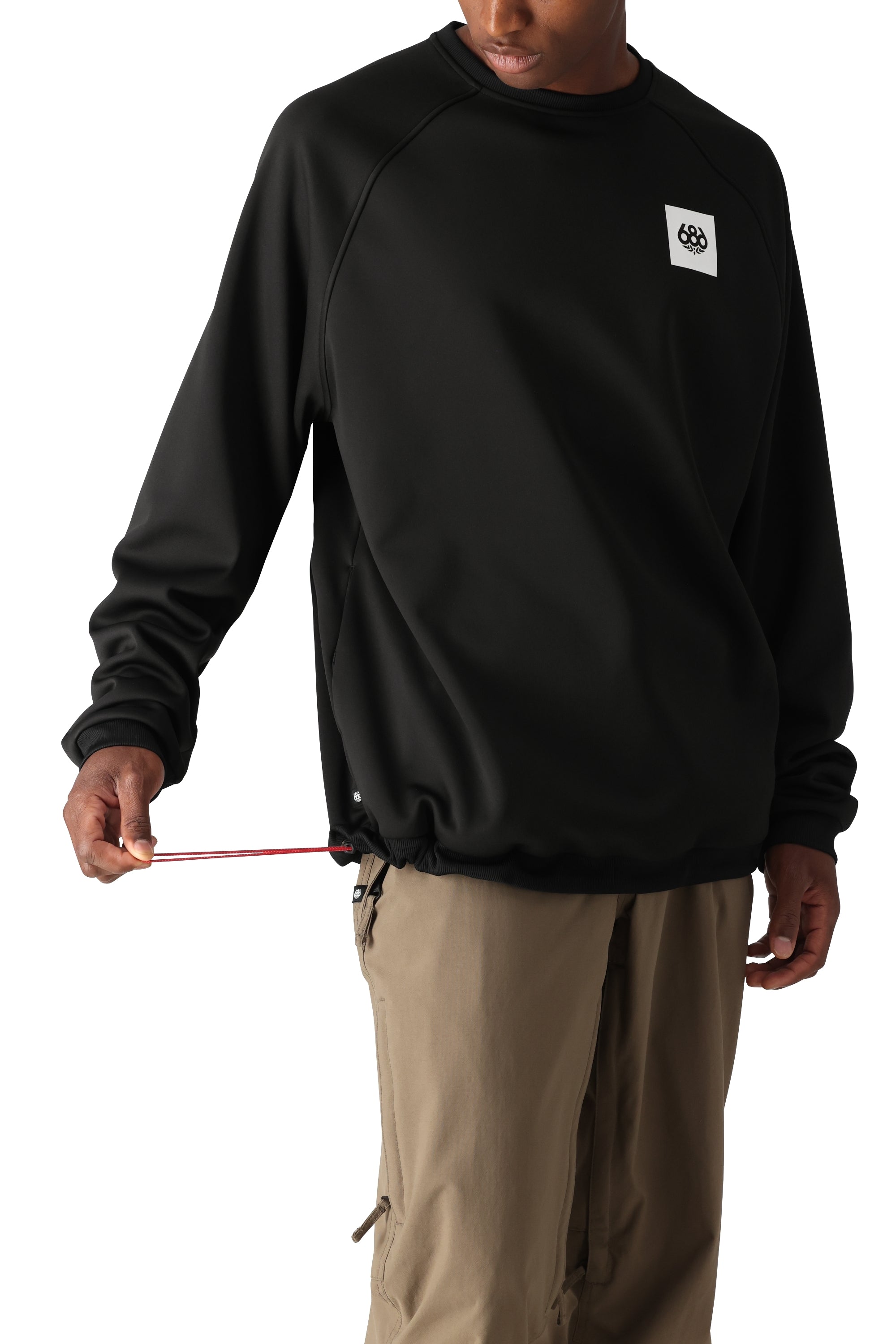 The 686 men's bonded fleece crew top has a solid black color and a round neckline.