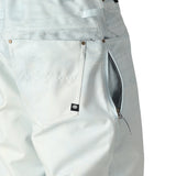 The 686 Deconstructed Denim Insulated Pant 2025 appears to be light blue with an insulated hood and a zipper on the side.