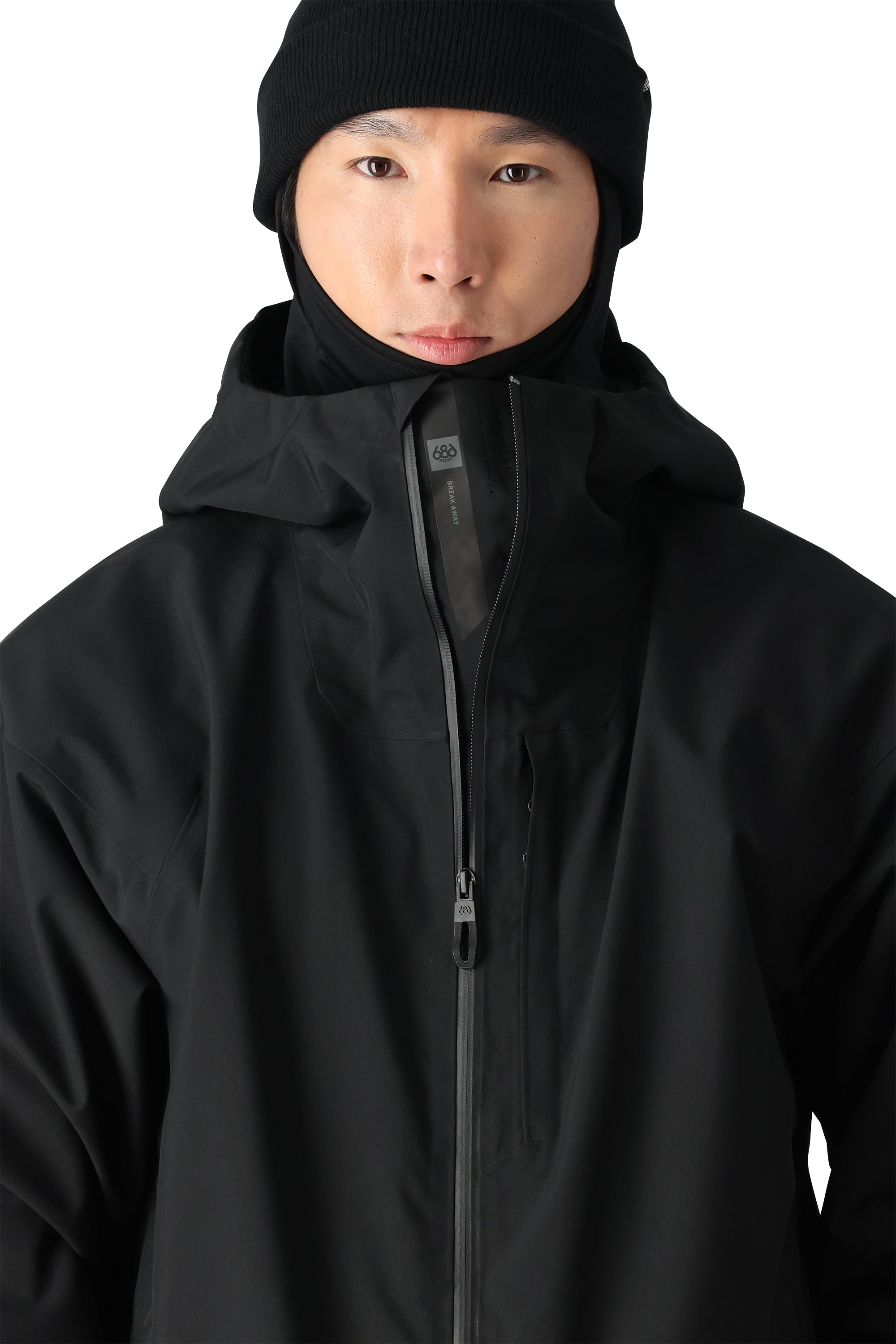 The 686 Gateway Shell Jacket 2025 is black with an insulated hood and a zippered front.